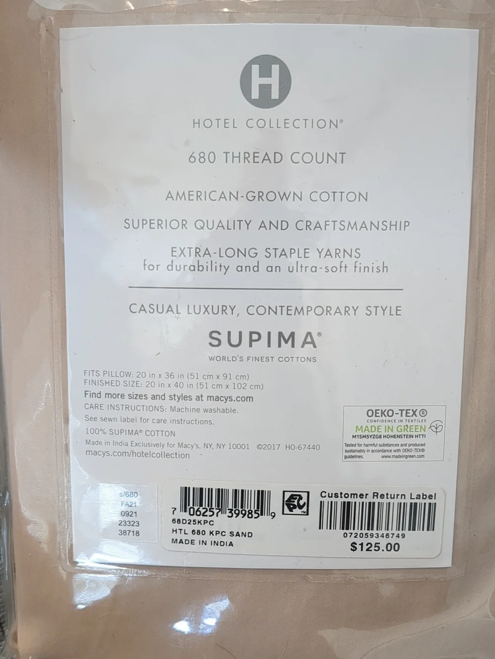 Hotel Collection Supima King Pillowcases - Neutral Tan (Sand) 680 Thread Count